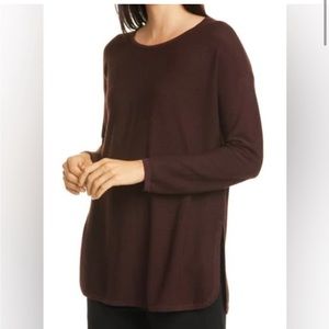 Eileen Fisher Casis Crewneck Ultrafine Merino Wool in Brown Size L